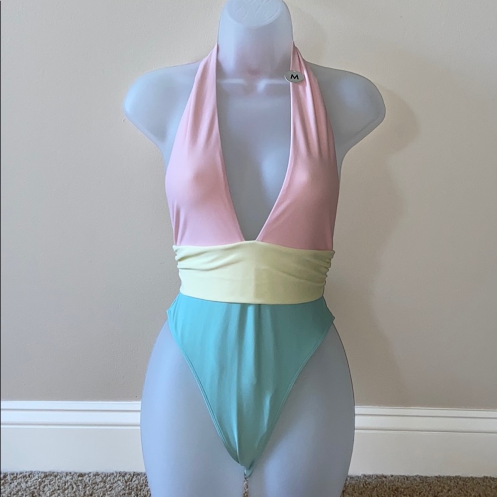 PASTEL PLUNGE ONE PIECE BATHING SUIT
